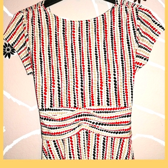 Vintage Red, Black, Light Brown Polka Dot Striped Dress - Picture 8 of 8